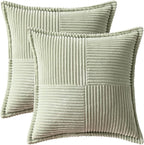 MIULEE Spring Decorative Throw Pillow Covers for Couch Bed Livingroom 20x20 Inch Set of 2 Light Green Boho Accent Throw Pllows Broadside Striped Patchwork Soft Corduroy Summer Pillowcases