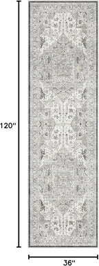 Madane Hallway Rug 3x10, Kitchen Rugs Washable Entryway Rug Vintage Kitchen Runners Non Slip Indoor Area Rug Farmhouse Carpet Runner for Bathroom Living Room Bedroom, Ivory/Brown