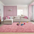Pionblank 8x10 Rug for Living Room, Fuzzy Plush Large Area Rug, Fluffy Modern Shag Non Slip Soft Furry Carpet for Bedroom Kids Room Nursery Teens Dorm Home Decor, Blush