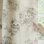 Yakamok Grey Floral Linen Curtains for Living Room 84 Inches Long,Printed Floral Curtains Farmhouse Grommet Bedroom Curtain 2 Panels