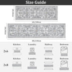Yamaziot Washable Runner Rug 2x8 – Non Slip Boho Floral Hallway Runner Rug with Rubber Backing, Low Pile Faux Wool Distressed Carpet for Kitchen, Laundry, Bedroom, Entrance, Gray