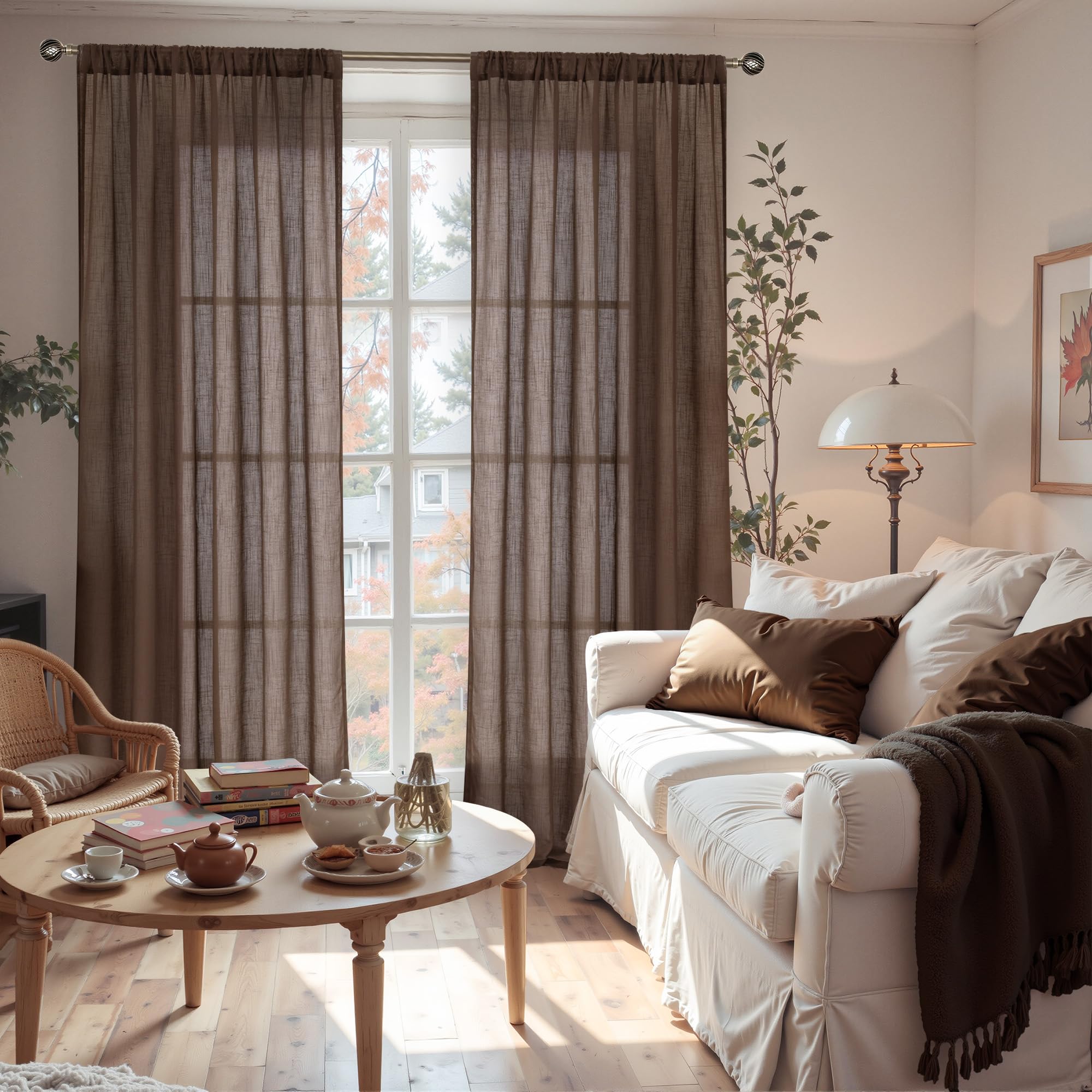 BGment 96 Inches Long Linen Curtains for Living Room Brown Sheer Drapes