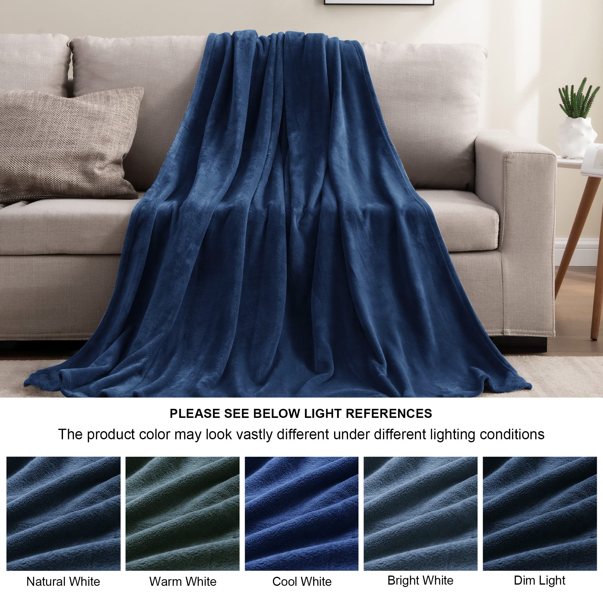 BEDELITE Fleece Blanket Soft Plush King Size Bed Blanket Navy 108"x90"