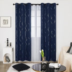 Deconovo Navy Blue Curtains, Blackout Curtain for Bedroom, 42 x 84 Inch, Thermal Insulated Soundproof Privacy Drapes with Silver Wave Dots Pattern, Grommet Top, Machine Washable Panel for Living Room