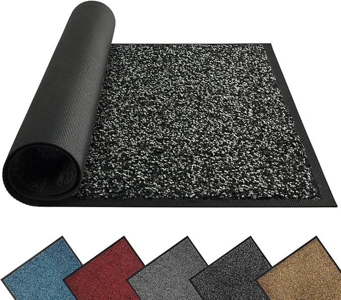 Mibao Super Absorbent Front Door Mat, 60" x 36", Non-Slip Washable Indoor Doormats, Low Profile Entryway Rug Outdoor, Dirt Resistant Welcome Mats for Front and Back Door Entrance, Anthracite Black