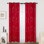 Deconovo Blackout Curtains, Christmas Red Curtain, Thermal Insulated Noise‑Reducing Drapes, Wave Line Dot Foil Print, 38 x 90 Inch, 2 Panels, Machine‑Washable Window Curtain for Party Home Decor