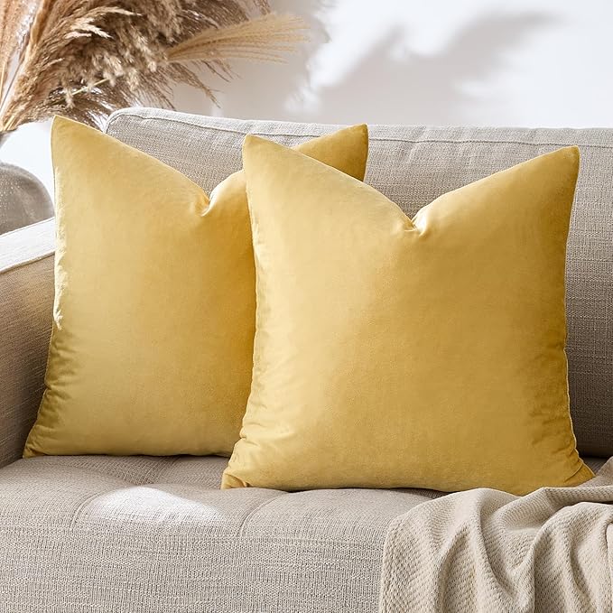 GIGIZAZA Yellow Velvet Pillow Covers 20x20 Decorative Pillows Pack of 2