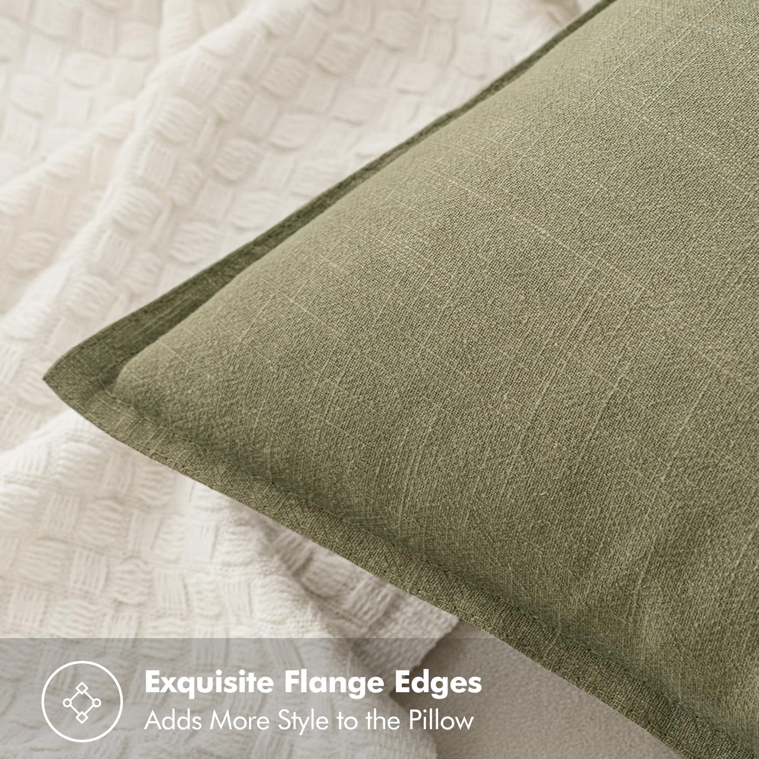 MIULEE Decorative Linen Pillow Covers 18x18 Inch Light Olive Green