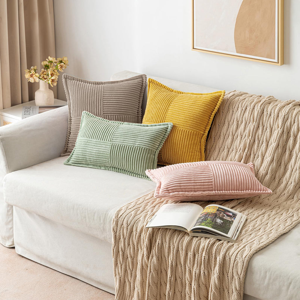 MIULEE Decorative Lumbar Throw Pillow Covers 12x20 Inch Light Brown 2 Pack