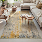 Area Rug 4x6 Beige Rug Washable Boho Rugs Non Slip Low Pile Abstract Small Carpet for Entryway, Bedroom, Kitchen, Classroom, Kids Room, Office, Dorm, Dining Room Light Tan