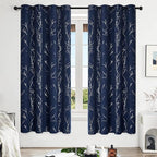 Deconovo Blackout Curtains, Navy Blue Curtain, Thermal Insulated Soundproof Drapes, Branch Silver Print, 52 x 72 Inch Long, Machine Washable Grommet Panels for Bedroom Living Room Office, Set of 2