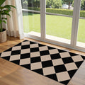 Othilic Front Door Mat Indoor Entrance - 2x4.3 Ft Black Tan Checkered Rug