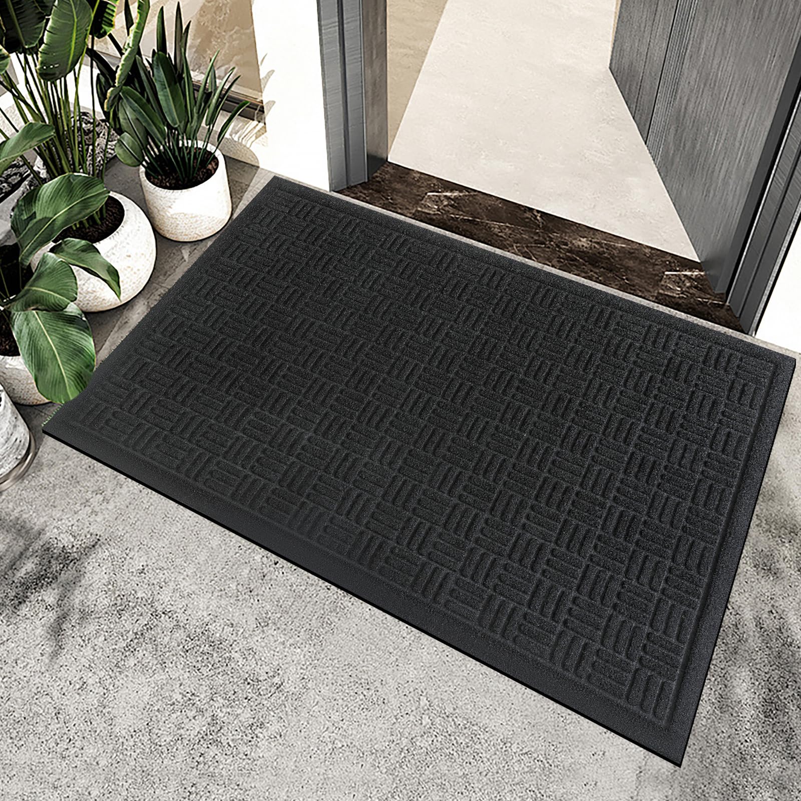 Mibao Front Door Mat Outdoor Entrance, 61.5" x 36" Heavy Duty Welcome Mat, Waterproof Dirt Trapper Doormat, Super Absorbent Indoor Entryway Mat for Patio & Porch - Black