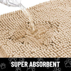 Smiry Dog Door Mat for Muddy Paws, Absorbent Dirt Trapper Non Slip Quick Dry Washable Chenille Mat for Mud Dogs, Entry Rug for Indoor and Outdoor (36x24 Inches, Beige and Black