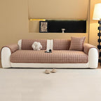 Velvet Couch Cover, Plush Sectional Sofa Cover Washable, Anti Slip Sofa Slipcover for 3-4 Cushions Sofas, Furniture Protector Covers for Pets & Kids(1PC, Dark Brown, 35.4"×82.6", 3-4 Seater)