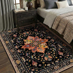 Area Rugs 5'x7' Washable Non-Slip, Floral Vintage Distress Print Pattern Medallion Carpet for Living Room Bedroom Dining Room, Black Colorful Floral Dark Tan