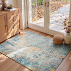 Entryway Rug 3x5 Blue Bedroom Area Rug Washable Non Slip Abstract Boho Rugs for Indoor Entry, Kitchen, Classroom, Bathroom, Kids Girls Room, Office, College Dorm Small Carpet