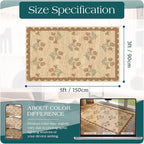 3x5 Floral Entry Rug - Small Washable Indoor Outdoor Mats for Front Door Non-Slip Jute-Look Porch Rug Boho Tan Scalloped Throw Rugs for Living Room Bedroom Entryway Kitchen Office Porch Decor