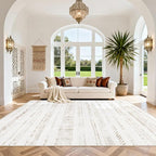 Moroccan Washable Rugs 8x10 Area Rugs for Living Room,Bedroom,Dining Room- Large Ultra Soft Faux Wool Retro Carpet,Non Slip&Non-Shedding Low Pile Vintage Print Rug-(Light Brown-White)