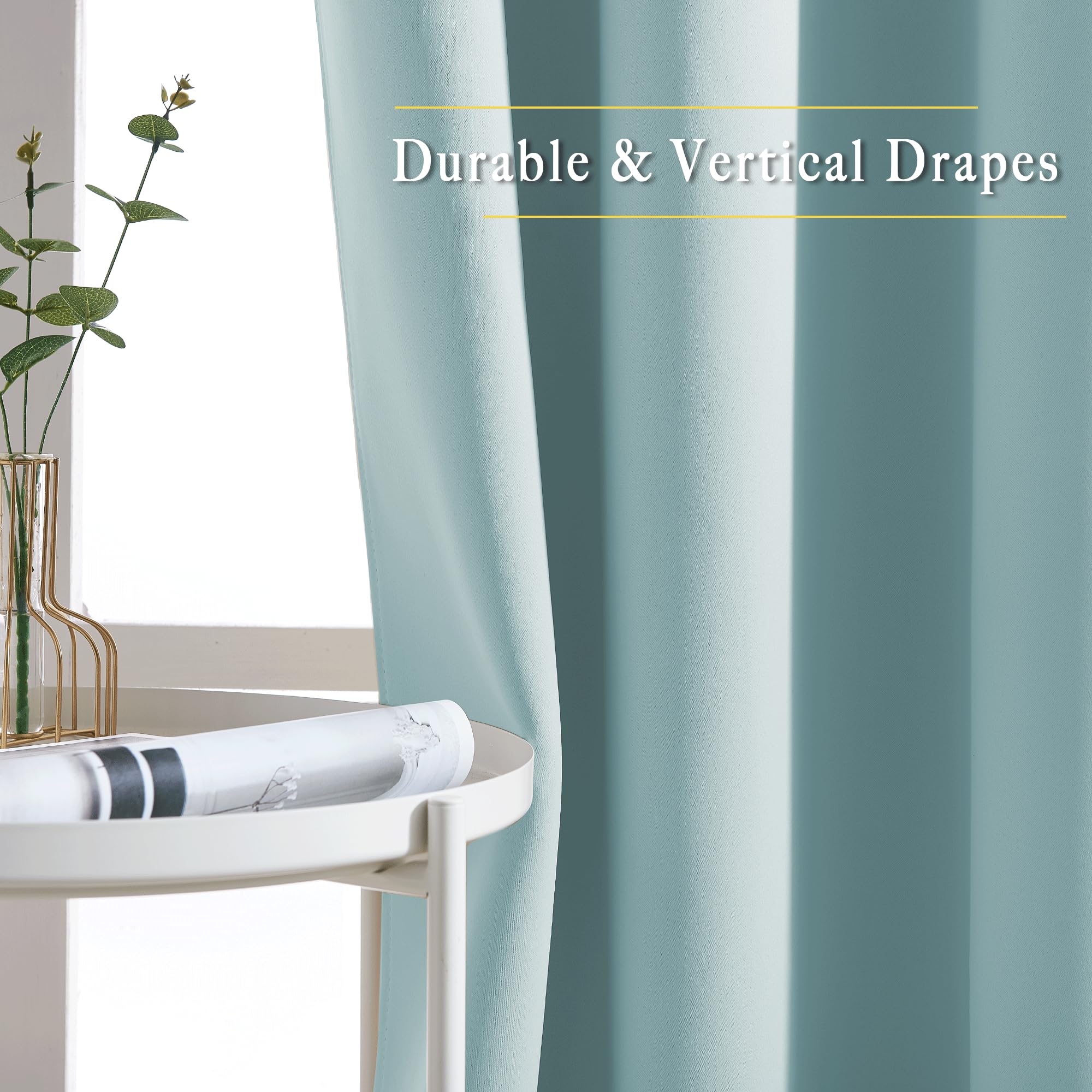 NICETOWN Sky Blue Curtains for Kids Room - Triple Weave Microfiber Home Thermal Insulated Solid Ring Top Blackout Panels/Drapes for Bedroom(Sky Blue, Set of 2, 52 x 95 Inch)