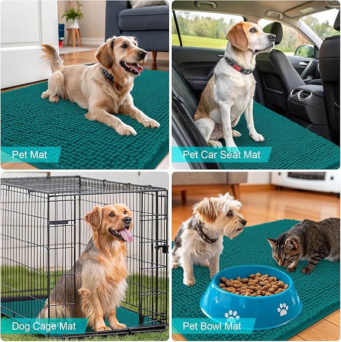 OLANLY Dog Door Mat for Muddy Paws 70x46, Absorbs Moisture and Dirt, Absorbent Non-Slip Washable Doormat, Quick Dry Chenille Mud Mat for Dogs, Entry Indoor Entryway Carpet for Inside Floor, Lake Blue