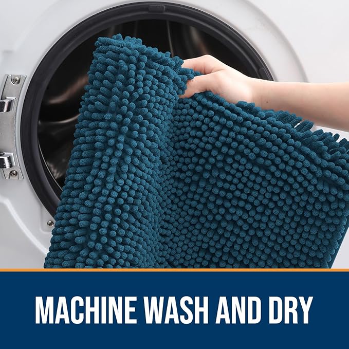 OLANLY Dog Door Mat for Muddy Paws 32x20, Absorbs Moisture and Dirt, Absorbent Non-Slip Washable Doormat, Quick Dry Chenille Mud Mat, Entry Indoor Entryway Carpet for Inside Floor, Atlantic Blue