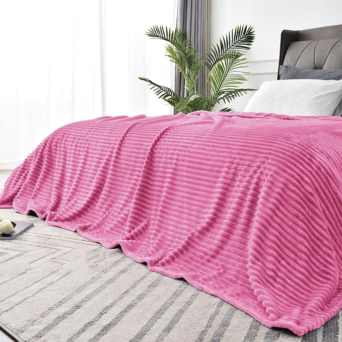 BEDELITE 3D Ribbed Jacquard Hot Pink King Size Blanket for Bed, 108x90 Inch