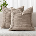 MIULEE Pack of 2 Corduroy Decorative Euro Sham Throw Pillow Covers 26x26 Inch Soft Boho Striped Pillow Covers Modern Farmhouse Home Decor for Sofa Living Room Couch Bed Light Brown