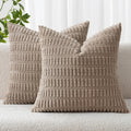 MIULEE Corduroy Decorative Throw Pillow Covers 16x16 Light Brown Pack of 2