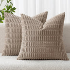 MIULEE Corduroy Decorative Throw Pillow Covers 16x16 Light Brown Pack of 2