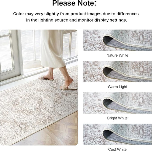 2x5 Washable Runner Rug: Vintage Medallion Kitchen Soft Rugs IvoryBeige