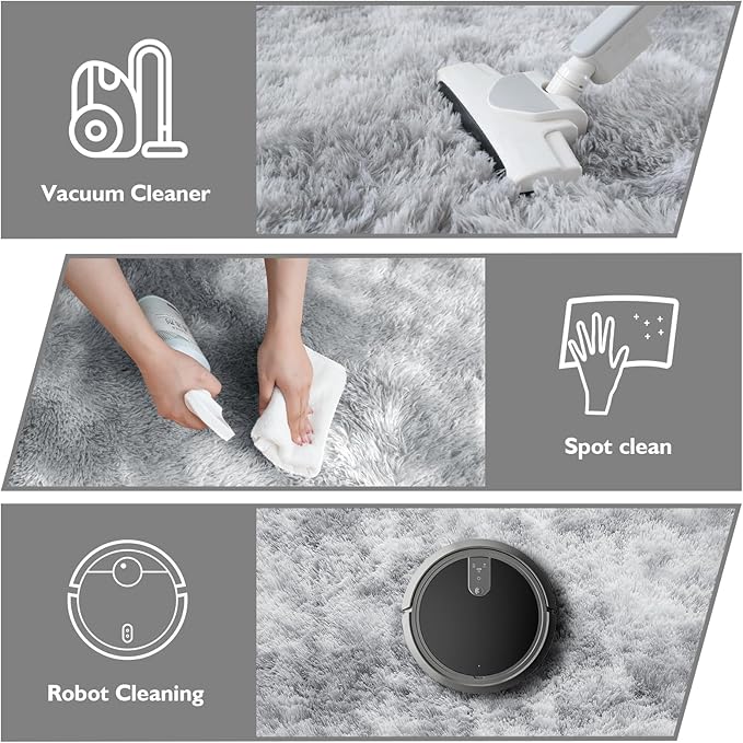 Tie-Dyed Fluffy Round Rug,Soft Area Rugs for Girls Room,Shaggy Rugs 5'X5' for Living Room,Non Slip Circle Rug for Kids Bedroom,Shag Plush Nursery Rug,Plush Carpet for Dorm,Furry Room Decor,Light Grey
