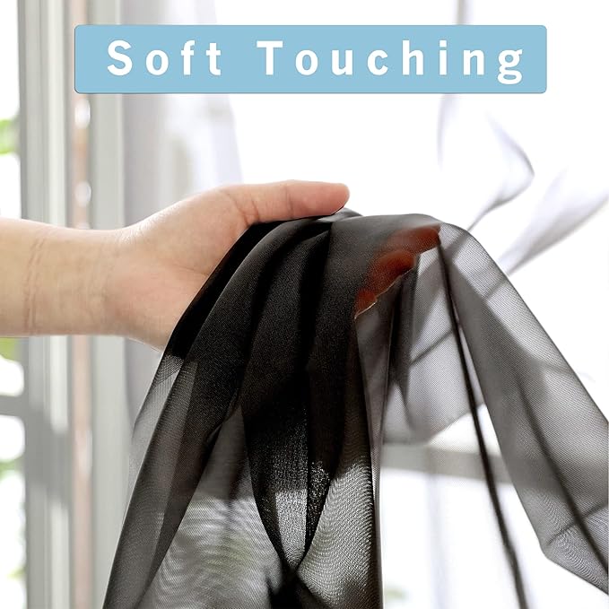 OWENIE Black Sheer Curtains, Sheer Curtains 84 inch Length 2 Panels Set, Rod Pocket Voile Fimly Sheer Drapes for Living Room/Bedroom, 2pcs, Each 42" W x 84" L, Black