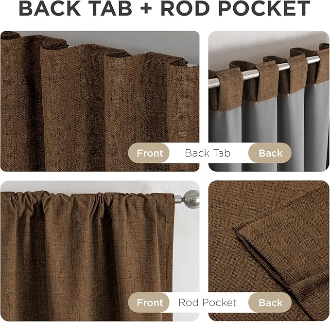 Joydeco Linen Blackout Curtains for Bedroom - 100% Light Blocking 1 Panels, Cappuccino Drapes 100" W x 90" L, Thermal Insulated Room Darkening Curtains for Living Room, Rod Pocket & Back Tabs