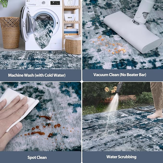 10x14 Area Rugs for Living Room Rug Washable: Abstract Large Rug Indoor Modern Carpet Non Slip for Dining Room Bedroom Nursery Home Office Navy Grey