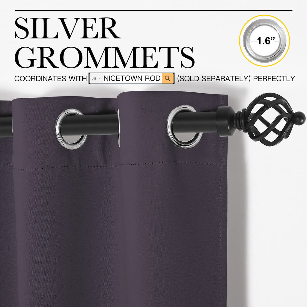 NICETOWN Greyish Purple Blackout Curtains 54 inches Length for Cafe, 2 Panels, 34" Wide, Thermal Insulated Decoration Drapes for Small Window
