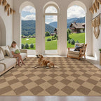 Lahome Colette Checkered Easy Jute Rug, 9x12 Washable Dining Room Rug Indoor Outdoor Carpet, Farmhouse Neutral Non Slip Non Shedding Stain Resistance Floor Carpet for Patio Living Room Office