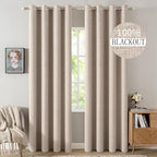 MIULEE 100% Blackout Linen Textured Curtains for Bedroom Solid Thermal Insulated Natural Beige Grommet Room Darkening Curtains & Drapes Luxury Decor for Living Room Nursery 52 x 80 Inch (2 Panels)