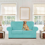 WEERRW Velvet Couch Covers for 2 Cushion Couch Sofa - High Stretch Luxury Velvet Plush 3 Pieces Sofa Slipcovers with Elastic Bottom, Furniture Protector for Pets, Machine Washable, Aqua, Medium