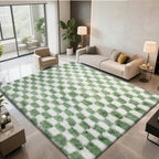 Area Rugs for Bedroom Living Room,4x6 Green and White Fluffy Soft Checkered Rug Fuzzy Shag Shaggy Carpet,Indoor Plush Floor Rugs for Teen Dorm Home Decor