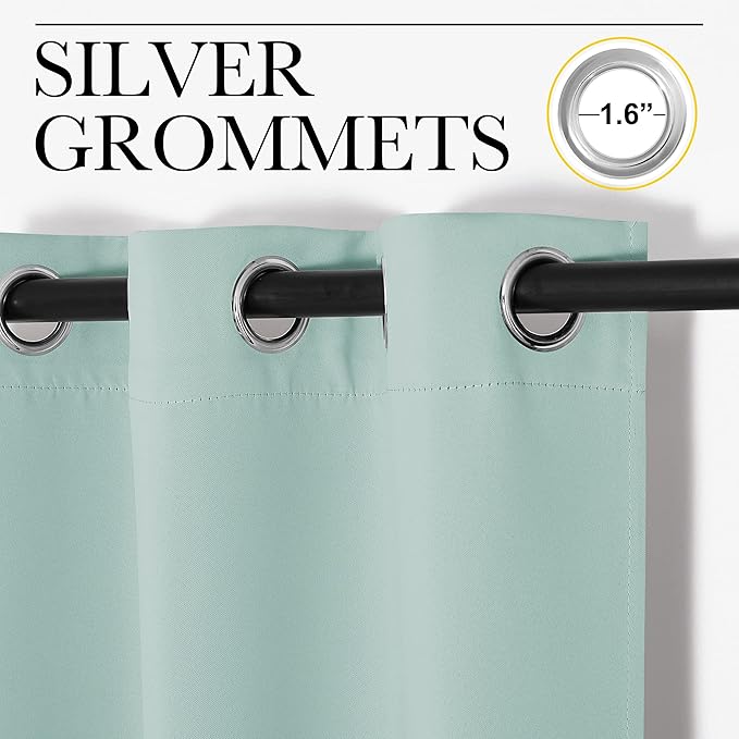 NICETOWN Bedroom Curtains Blackout Drapery Panels, 2 Panels, 70 x 108 inches, Aqua, Three Pass Microfiber Thermal Insulated Solid Ring Top Blackout Window Curtains/Drapes