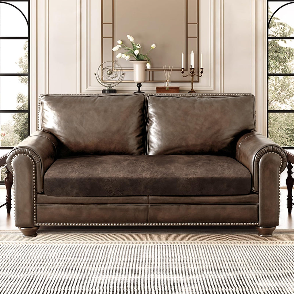 ANARACHON Leather Look Couch Cushion Covers Sofa Seat Slipcovers Sets Couches Furniture Protector for Sectional Armchair Loveseat Pets Kids Stretch Spandex Fabric (1 Cushion Loveseat, Light Brown)