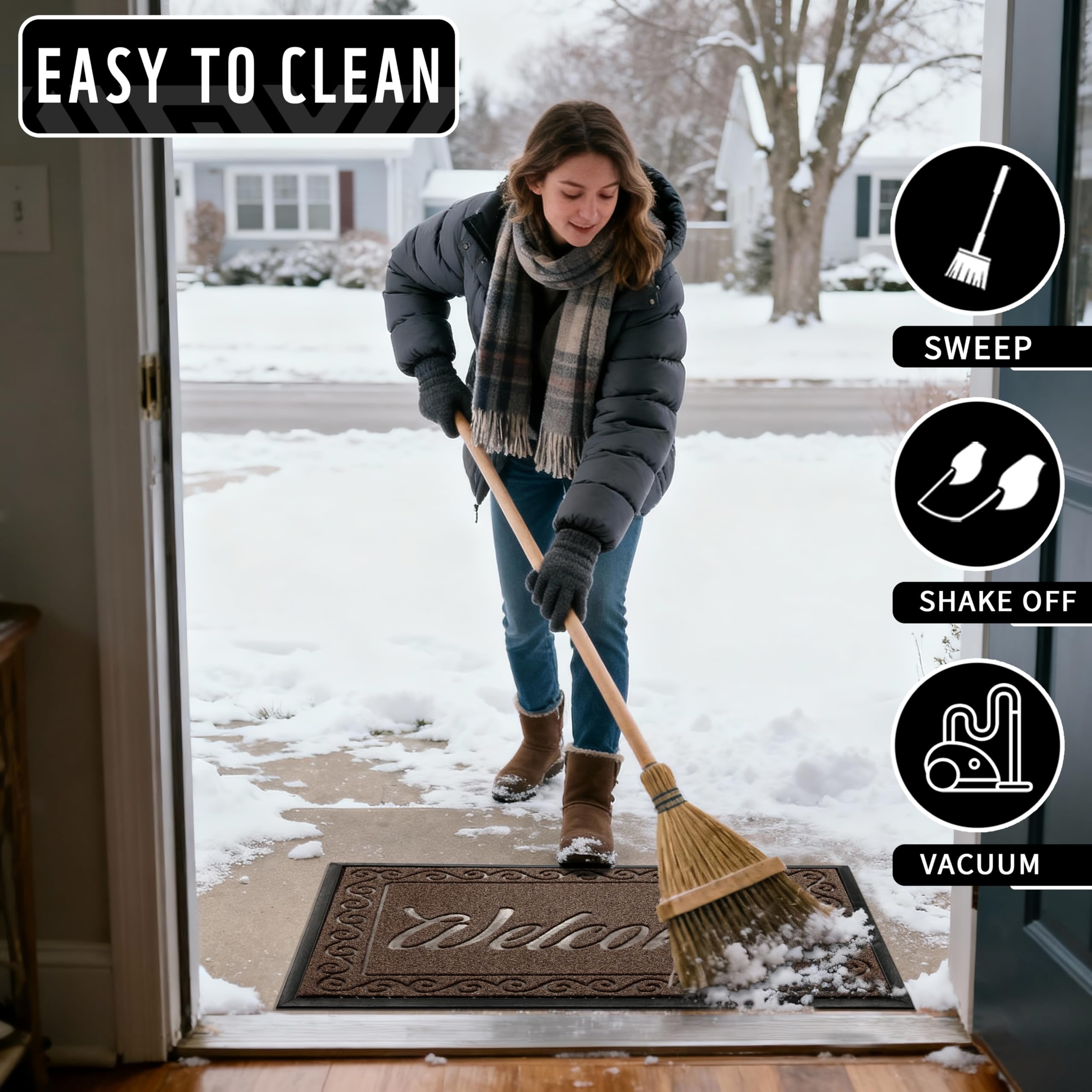 Yimobra Welcome Mat Outdoor Indoor, Waterproof Heavy Duty Front Door Mat Outside Entrance, Extra Sturdy Non-Slip Doormat, Low Profile, Dirt Trapping, 36x24 Inches, Coffee