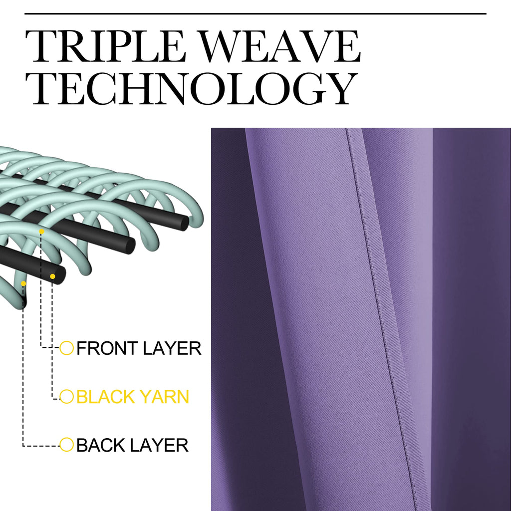 NICETOWN Lilac Purple Blackout Curtains 120" Long for Office, Dining, Guest Room, 55" Wide, 2 Pieces, Sound Reducing Heat and Cold Block Curtain Panels for Modern Decorative