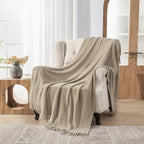 lifein Throw Blanket for Couch, Soft Boho Decor Bed Throw,Cozy Beige Knitted Chenille Small Farmhouse Lightweight Throw(Beige,50 * 60")