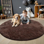 OLANLY Coffee Round Rugs for Bedroom - Machine Washable, 7 ft Circle Area Rugs for Living Room, Soft and Fluffy Shaggy Carpet for Teen Girls and Boys, Nursery Rooms, Dorms, Home Decor Aesthetic