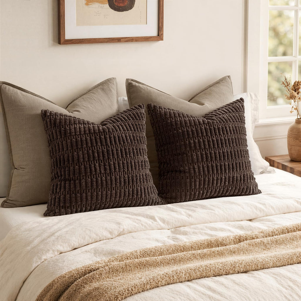 MIULEE Corduroy Decorative Throw Pillow Covers 20x20 Dark Brown Pack of 2