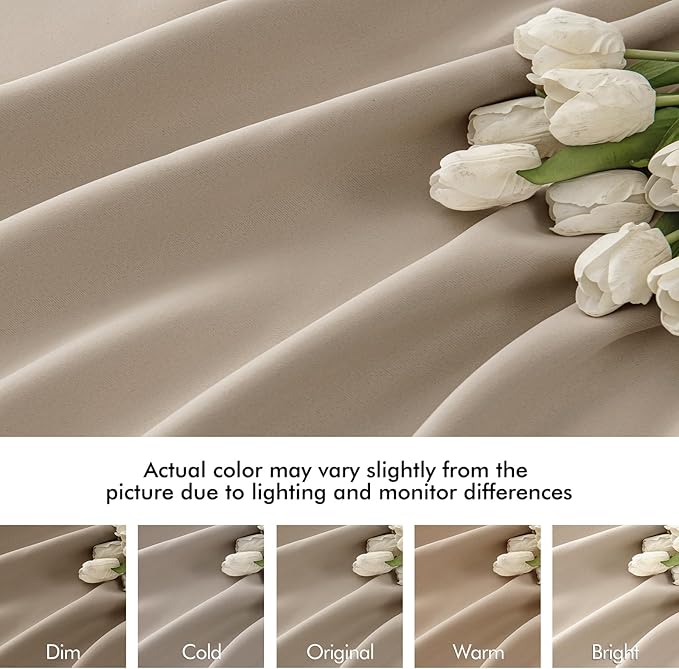 MIULEE Taupe Back Tab Blackout Curtains 52x72 Inches Long 2 Panels Set
