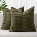 MIULEE Corduroy Decorative Throw Pillow Covers 18x18 Olive Green Pack of 2