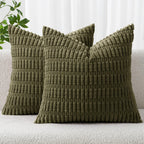MIULEE Corduroy Decorative Throw Pillow Covers 18x18 Olive Green Pack of 2
